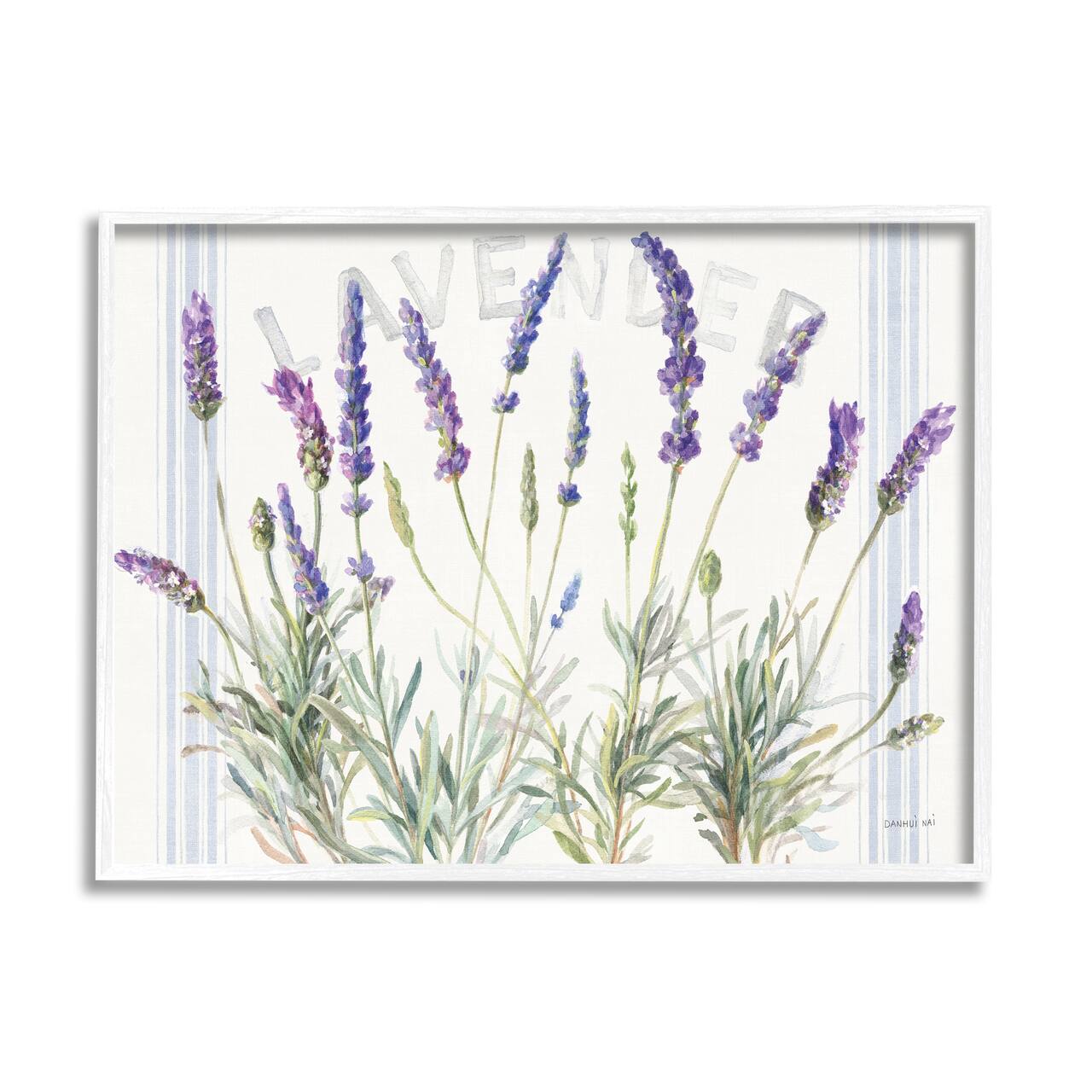 Stupell Industries Lavender Floral Cluster Farmhouse Bistro Stripes Framed Wall Art